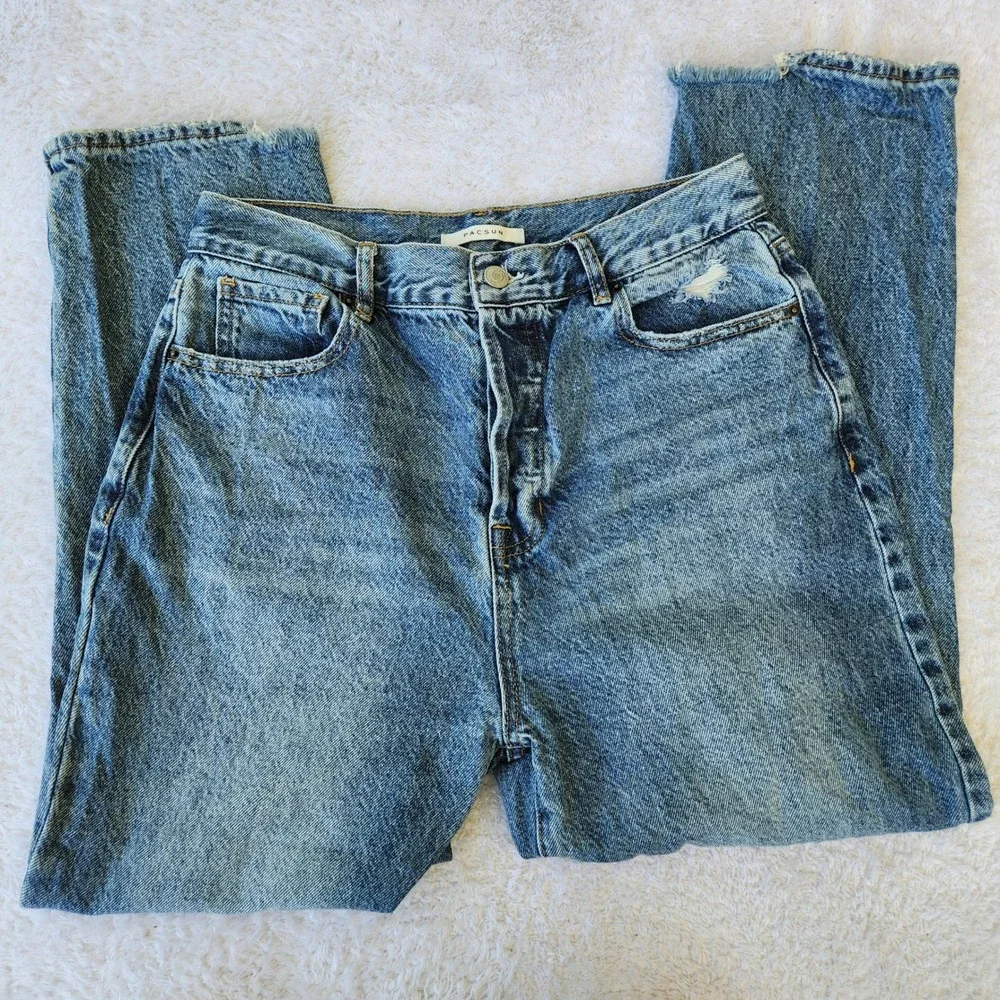 PacSun Womens High Rise Straight Distressed Jeans Blue Size‎ 30 Medium Wash